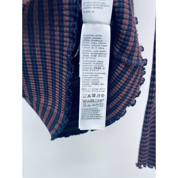 LEVI'S XS Women's Flora Retro Stripe Rib Mock neck Long Sleeve Shirt Purple New - Picture 7 of 11